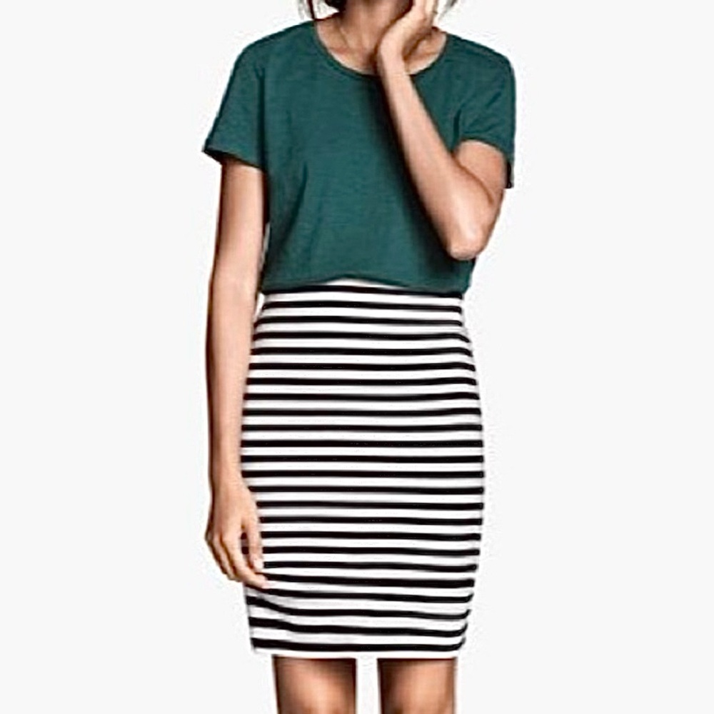 NWT Merona Black and White Striped Pencil Skirt - 12